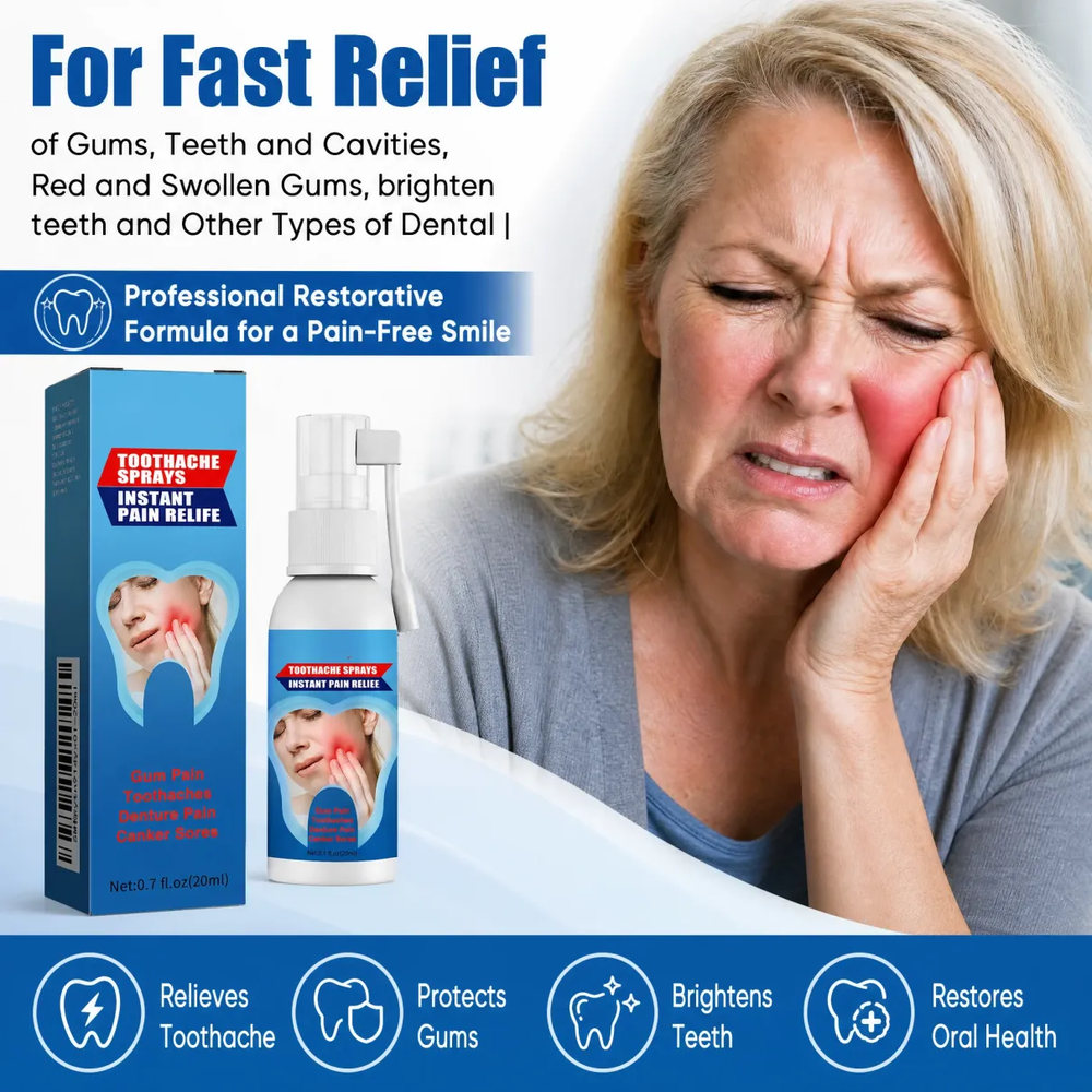 Fast-Acting Tooth Pain Relief Oral Care Spray | Instant Sore Gum & Toothache Relief