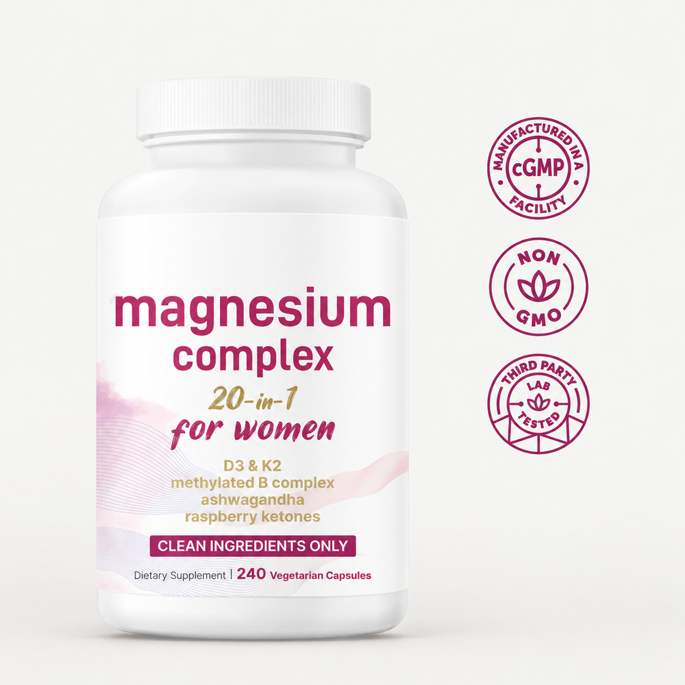 AIDODMOM™ Magnesium Complex for Women, 240 Vegetarian Capsules | 20-in-1 Formula